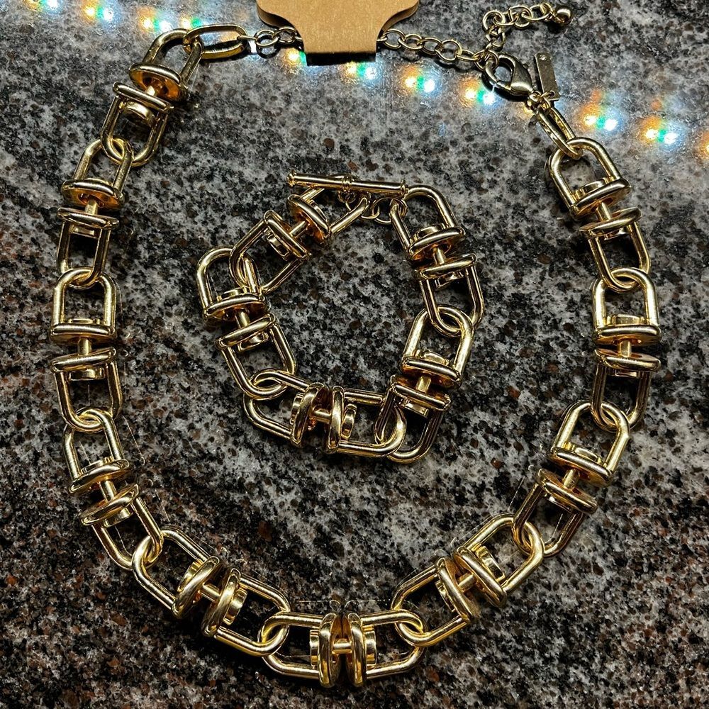 WHBM Link & Bolt Necklace & Bracelet Set